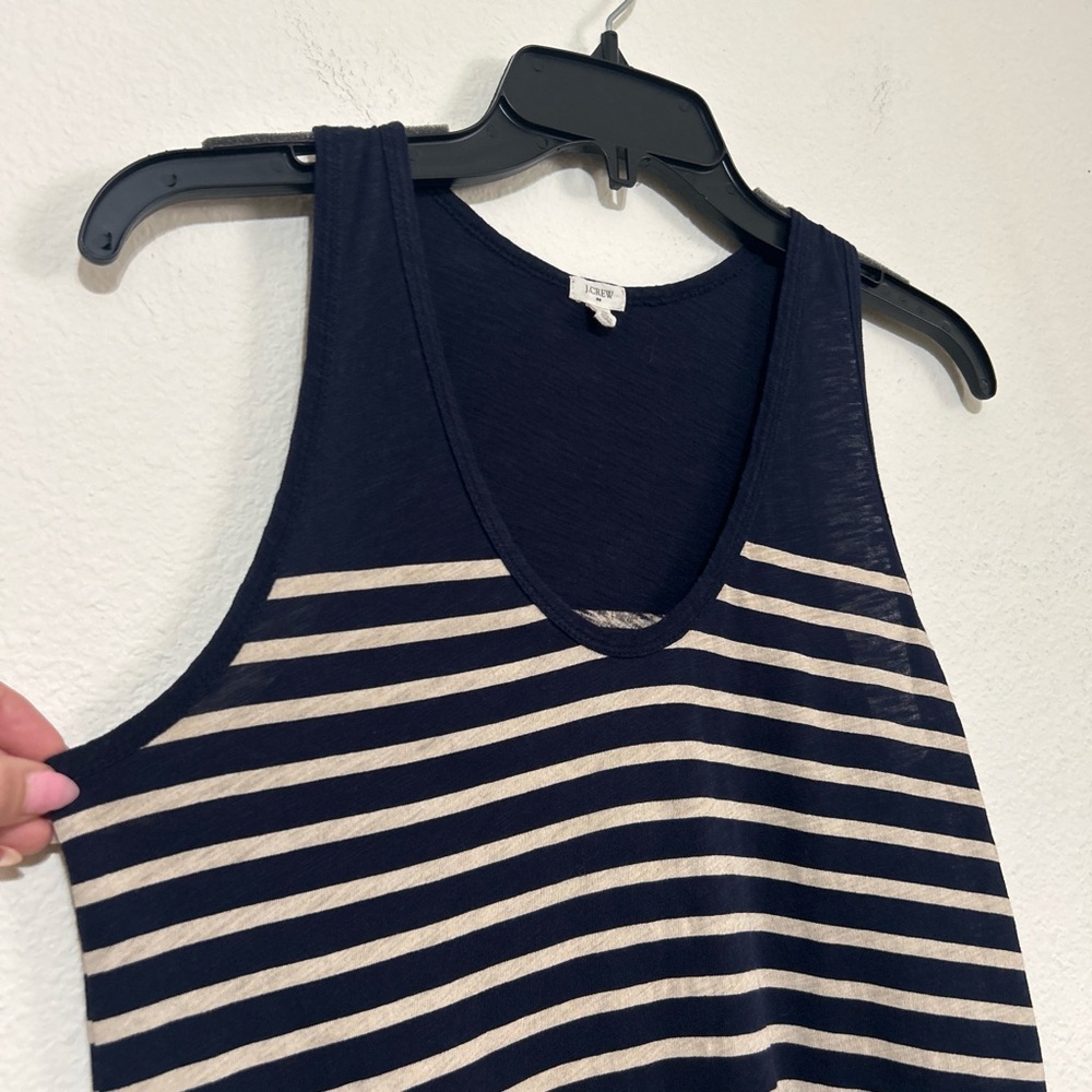 J. Crew Navy Blue and Beige Striped V-Neck Tank Top - Picture 5 of 8